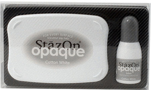 StazOn Set - Cotton White -- St.Kissen für Glas, Kunststoff, Metall … + 15 ml Farbe