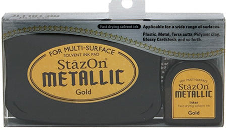 StazOn Set - Gold -- St.Kissen für Glas, Kunststoff, Metall … + 15 ml Farbe