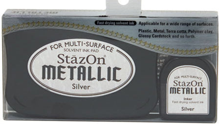 StazOn Set - Silver -- St.Kissen für Glas, Kunststoff, Metall … + 15 ml Farbe